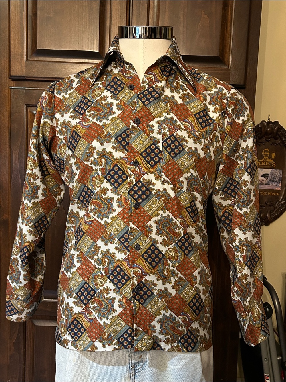 1970’s Kings Road Sz M Tab Collar Paisley Button Down Shirt - Rust